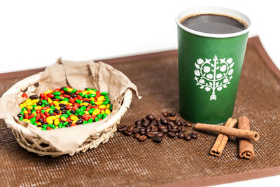 Close-up of coffee cup on table