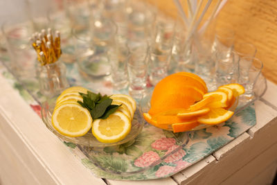 High angle view of fruits on table