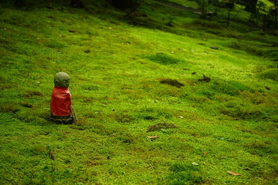 Rear view of man on field