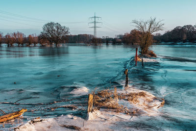 Scenic view of frozen lake against sky during winter