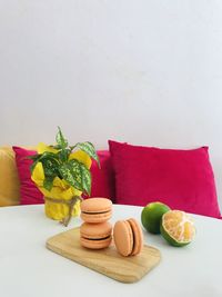 Close up of french macaron on table