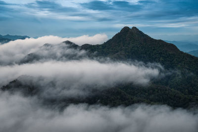 Scenic view of majestic mountains against sky