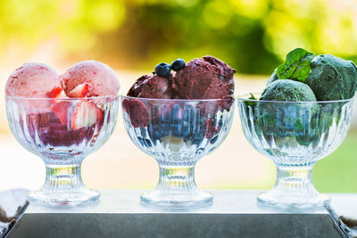 Close-up of fruits in glass on table