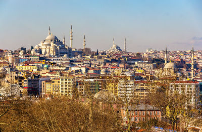 High angle view of buildings in city