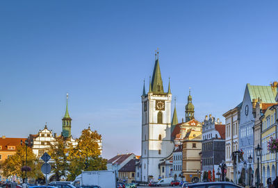 View of buildings against blue sky