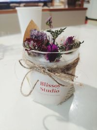 High angle view of rose on table