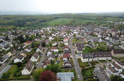 High angle view of townscape and buildings