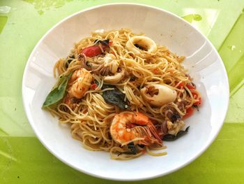 High angle view of noodles served in plate
