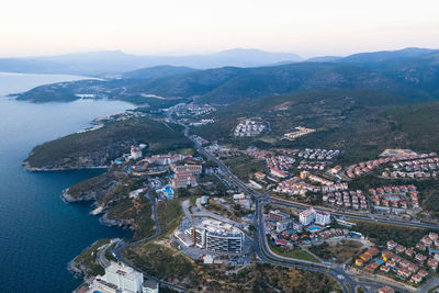 High angle view of buildings in city