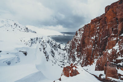 Scenic view of snowcapped mountains against sky