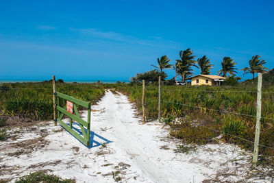 Scenic view of beach against blue sky