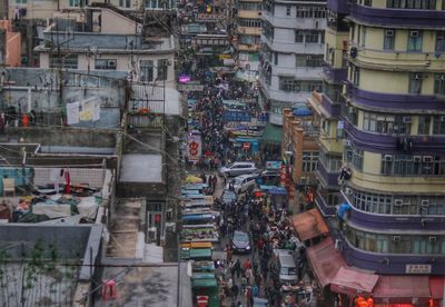 High angle view of crowd in city