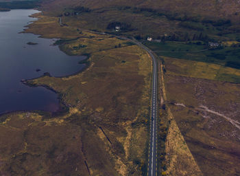 High angle view of road amidst land