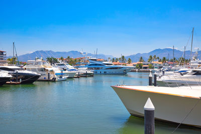 Boats moored in harbor