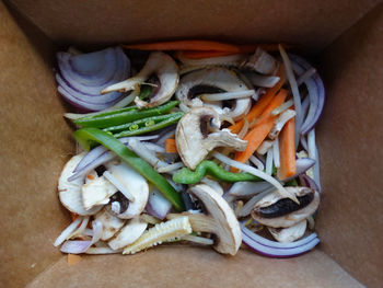 High angle view of vegetables on table