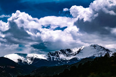 Scenic view of snow covered mountains against sky