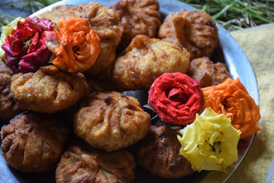 High angle view of food on table