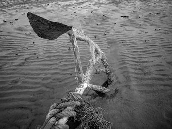 High angle view of rope on beach