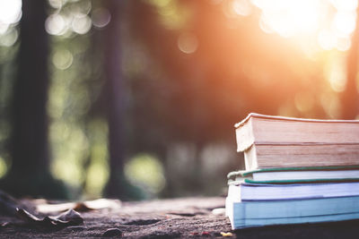 Close-up of books outdoors