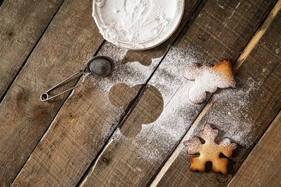 High angle view of cookies on table