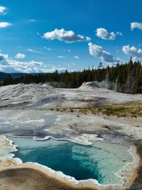 Scenic view of landscape against blue sky