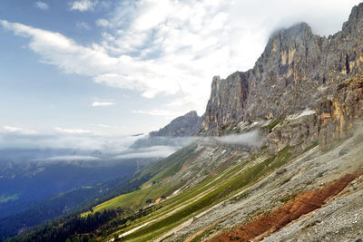 Cantinaccio mountain peak panorama in val di fassa dolomite, trentino alto adige, italy