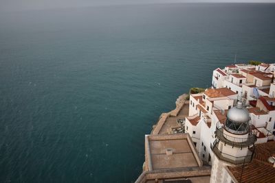 High angle view of building by sea