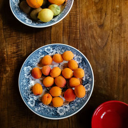 High angle view of fruits in bowl on table