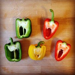 Close-up of bell peppers on cutting board