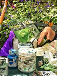 Person working in plastic container