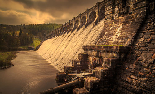 Low angle view of dam at lake vyrnwy