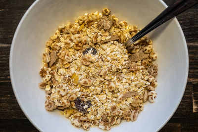 High angle view of breakfast served on table