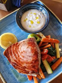 High angle view of meal served in plate