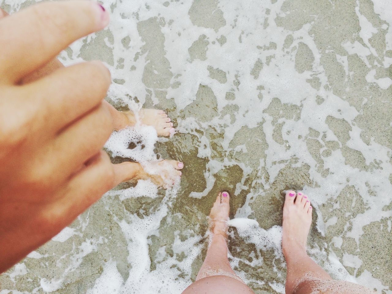 person, low section, personal perspective, part of, human foot, lifestyles, leisure activity, barefoot, cropped, unrecognizable person, high angle view, holding, human finger, standing, beach