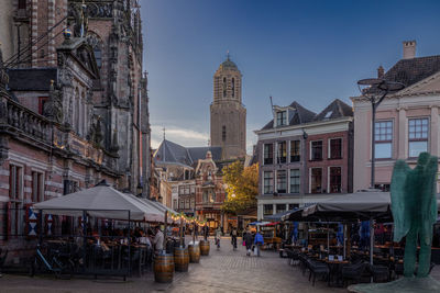 The beautiful center of the old town during nightfall in zwolle, province of overijssel, netherlands