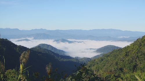 Scenic view of mountains against clear sky