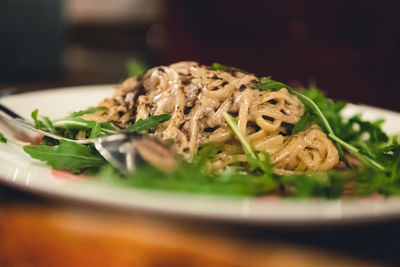 Close-up of meal served in plate