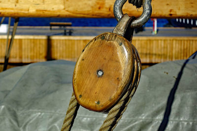 Close-up of rope on pulley