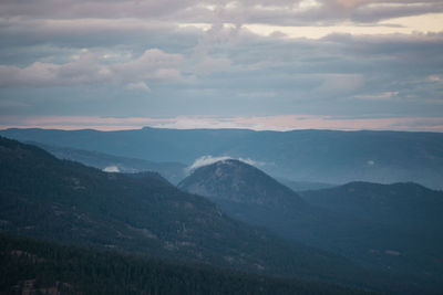 Scenic view of mountains against cloudy sky