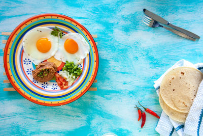 High angle view of food on table