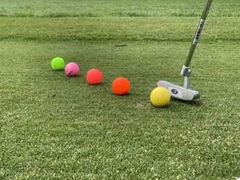 Multi colored balls on floor