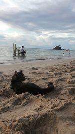 Man on beach against sky