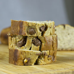 Close-up of chocolate cake on cutting board