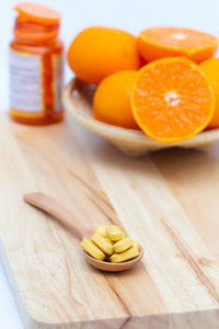 Close-up of orange on table