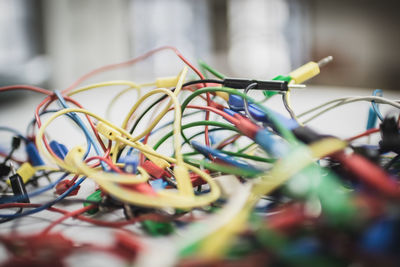 Close-up of multi colored pencils on table