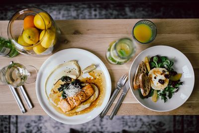 High angle view of food on table