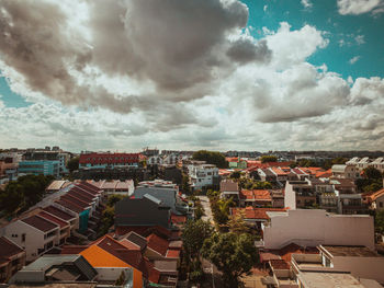 High angle view of townscape against sky