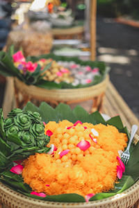 High angle view of vegetables on table at market