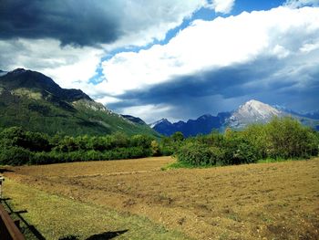Scenic view of mountains against sky