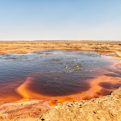 Scenic view of land against clear sky